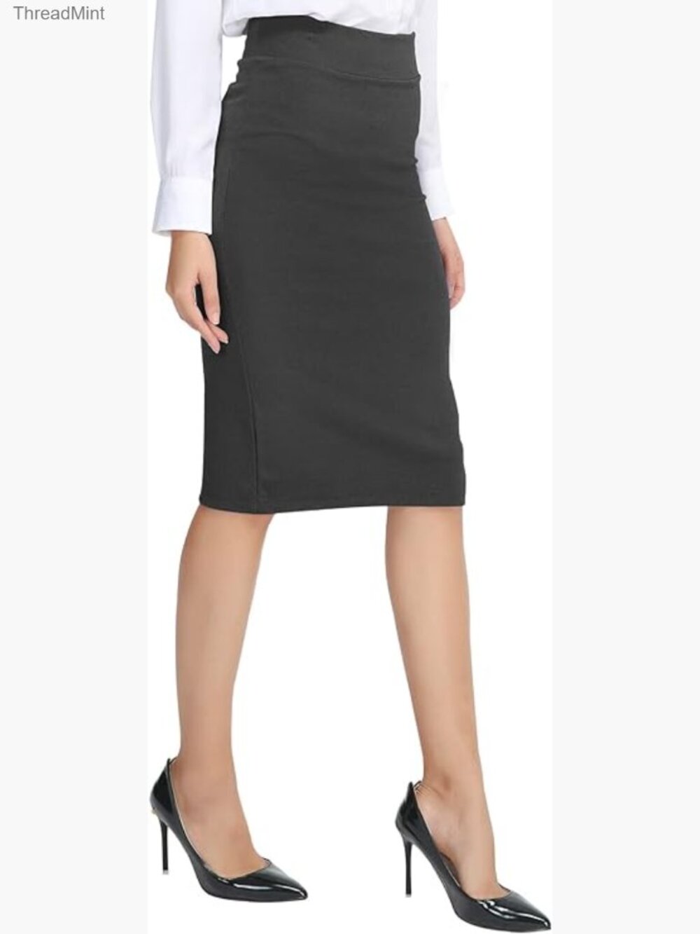 Stretch Bodycon Midi Pencil Skirt - Elastic Waist, High Rise